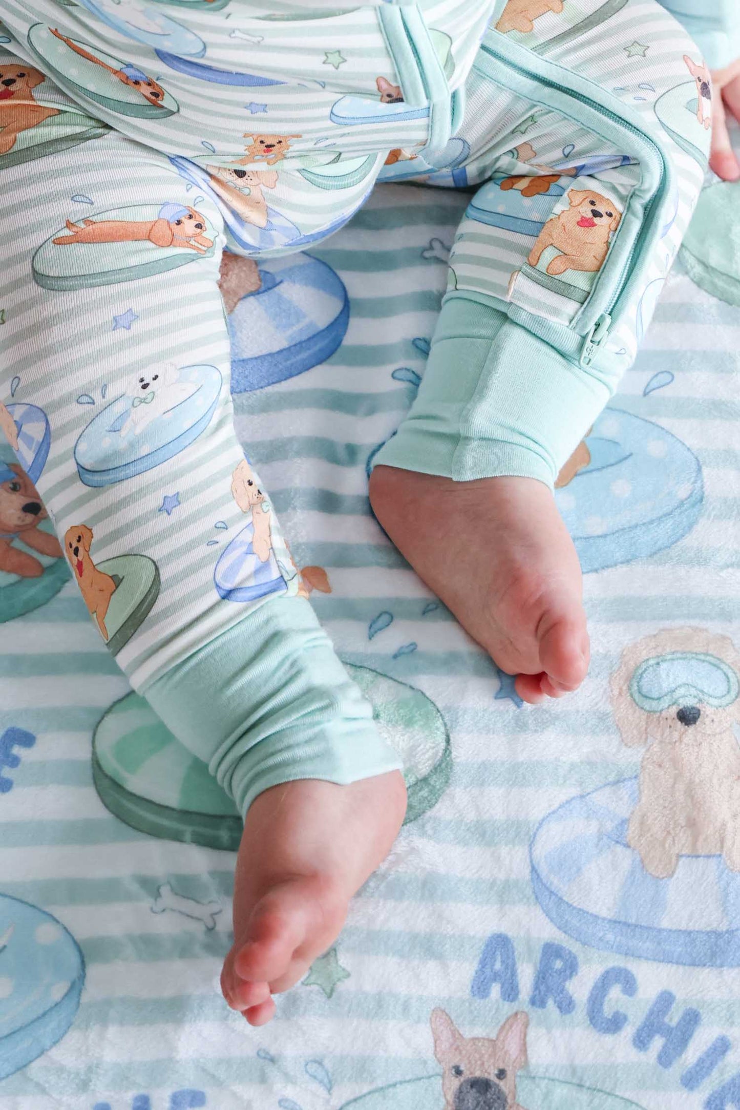Personalized Kids Blanket | Poolside Pups Blue