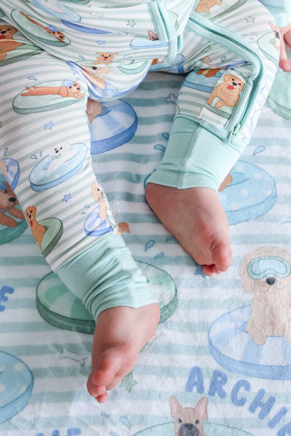 Convertible Bamboo Zip Romper | Poolside Pups Blue