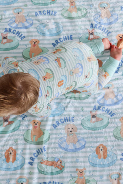 Personalized Kids Blanket | Poolside Pups Blue