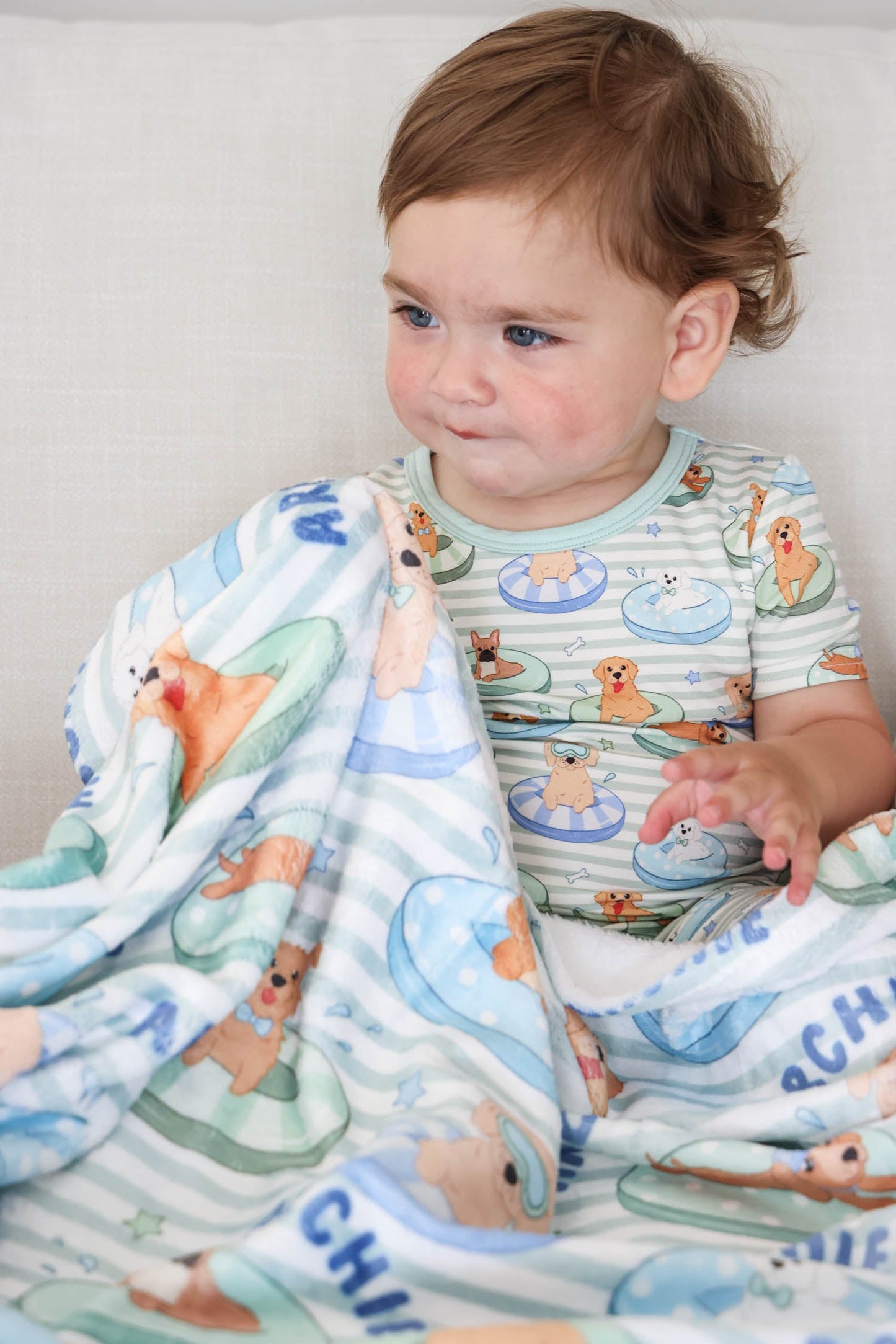 Personalized Kids Blanket | Poolside Pups Blue