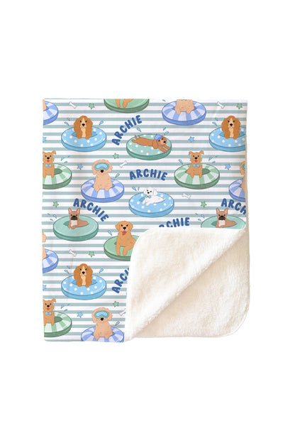 Personalized Kids Blanket | Poolside Pups Blue