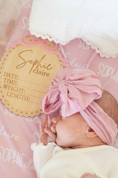 Personalized Birth Stats Wood Announcement | Precious Bow