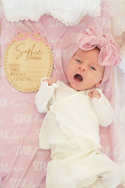 Personalized Birth Stats Wood Announcement | Precious Bow