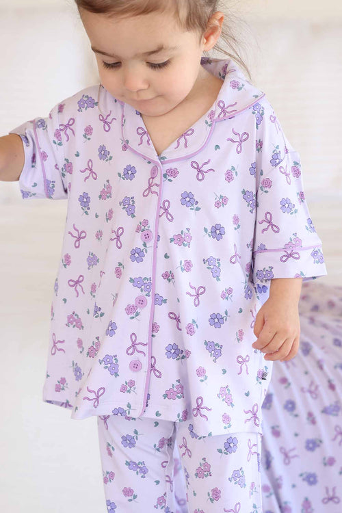 Girl's Two Piece Flare Lounge Set | Ribbon & Roses Purple