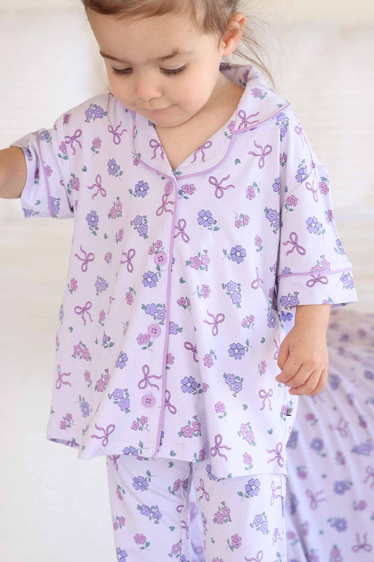 Girl's Two Piece Flare Lounge Set | Ribbon & Roses Purple