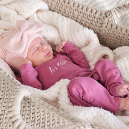 Personalized Full Length Snap Romper | Dark Rose