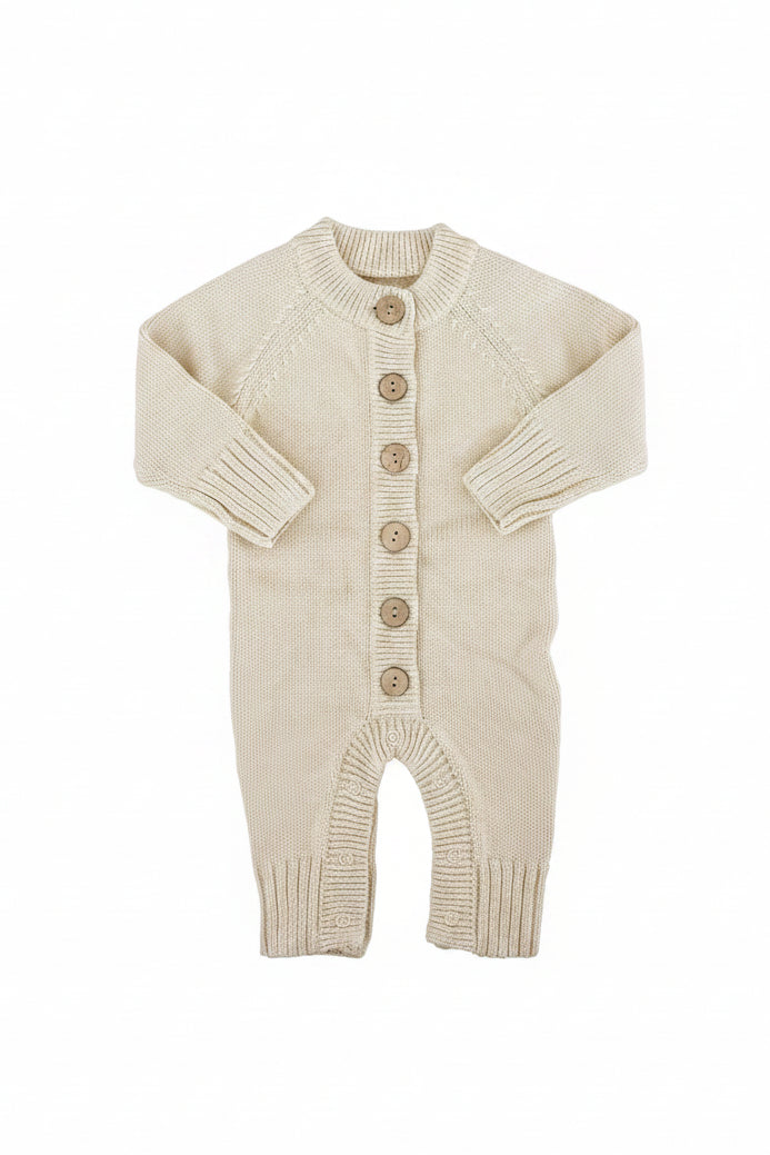Knit Sweater Button Romper | Sand