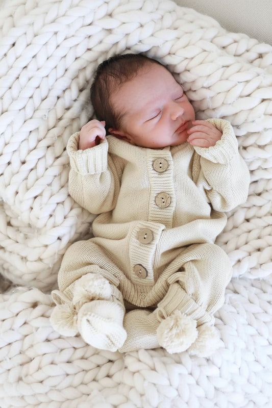 Knit Sweater Button Romper | Sand