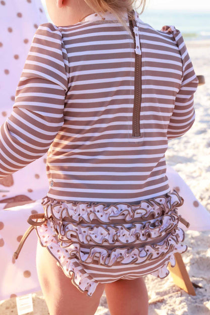 Long Sleeve Rash Guard With Ruffle Bottom | Sandy Stripes