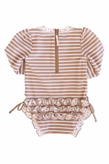 Long Sleeve Rash Guard With Ruffle Bottom | Sandy Stripes