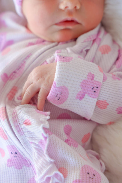 Bamboo Waffle Ruffle Zipper Footie | Sea Snuggles