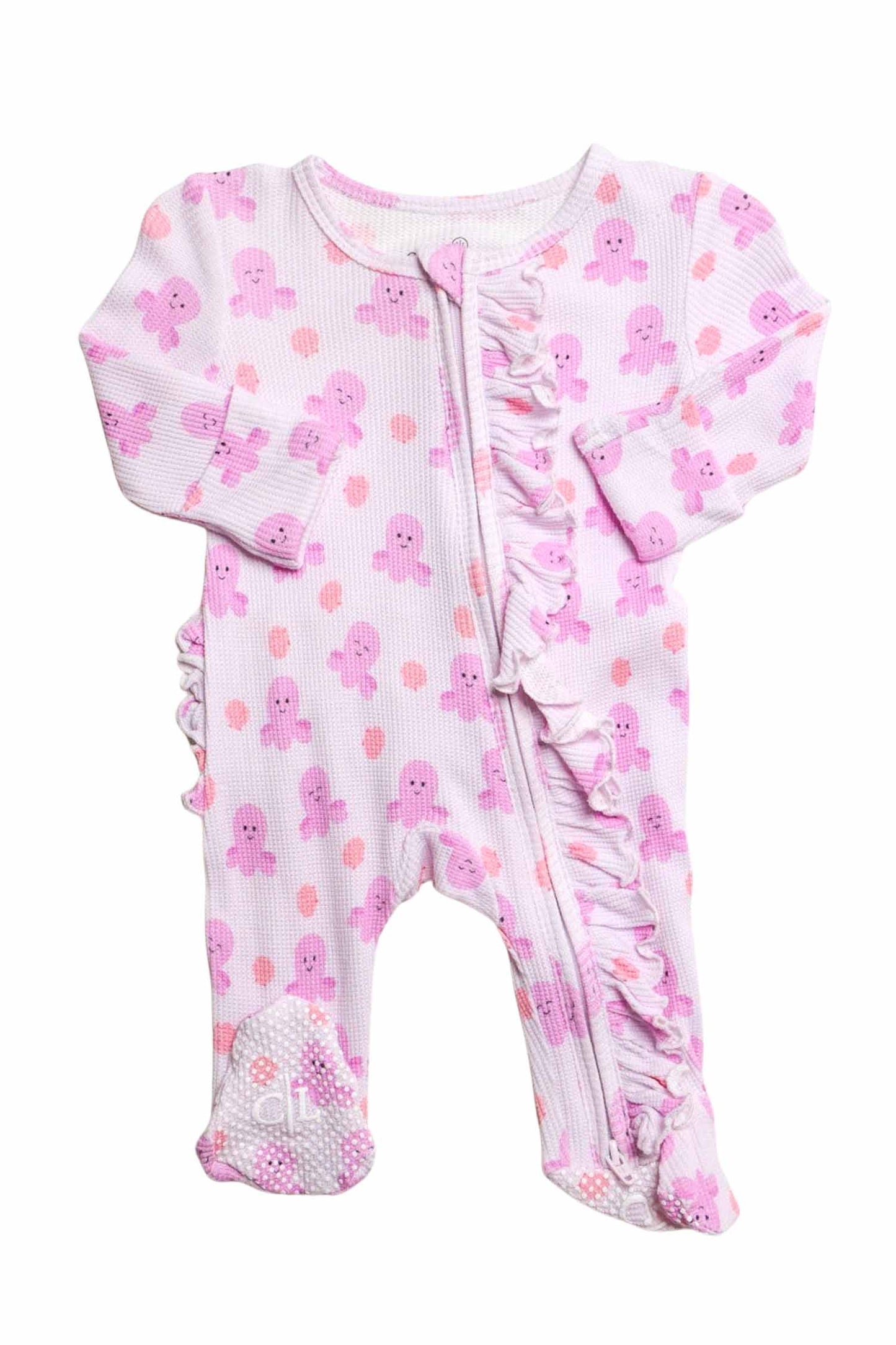 Bamboo Waffle Ruffle Zipper Footie | Sea Snuggles