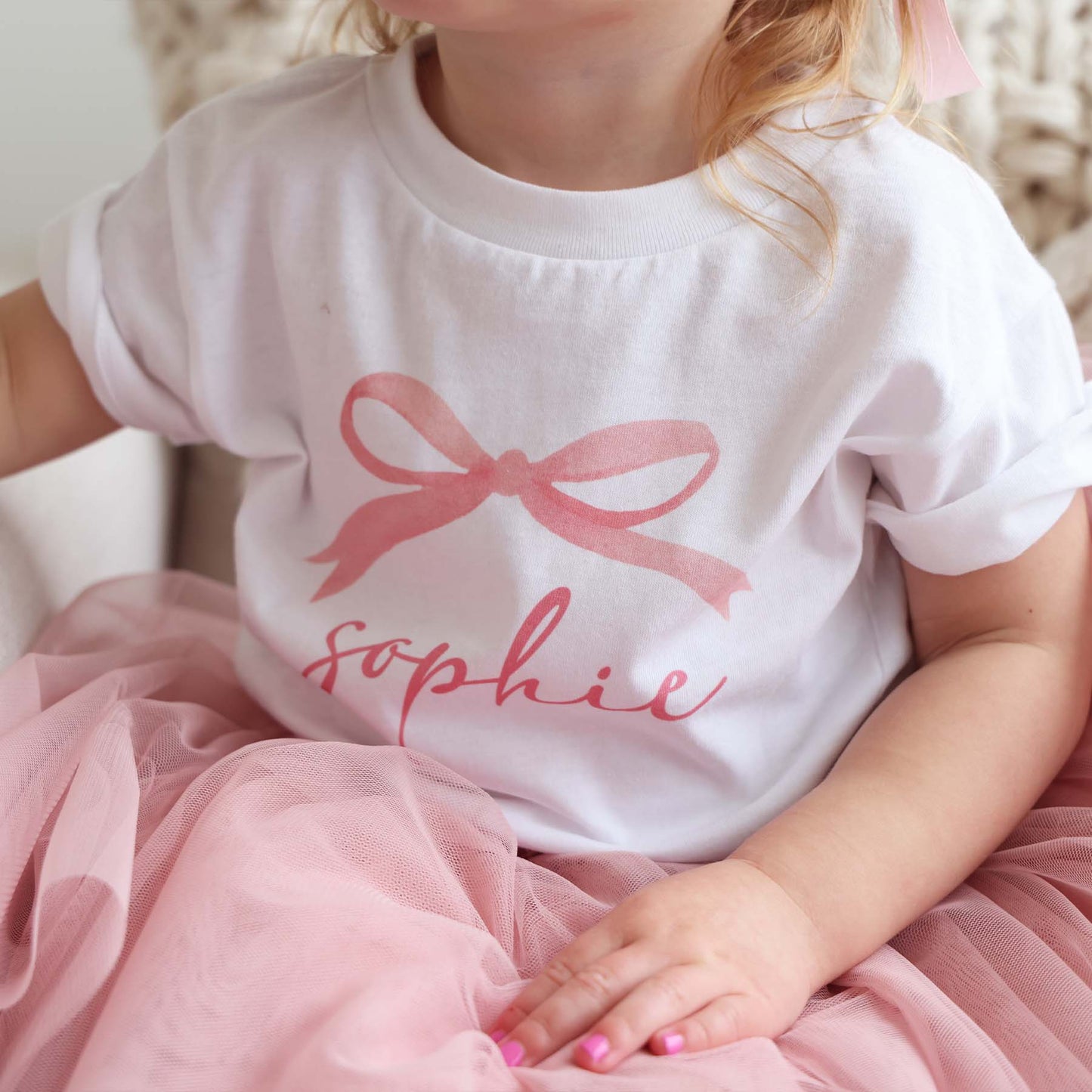 Personalized Bow Kids Graphic Tee | White