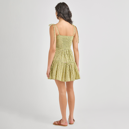 Womens Short Marilyn Dress - Green Prairie Block Print