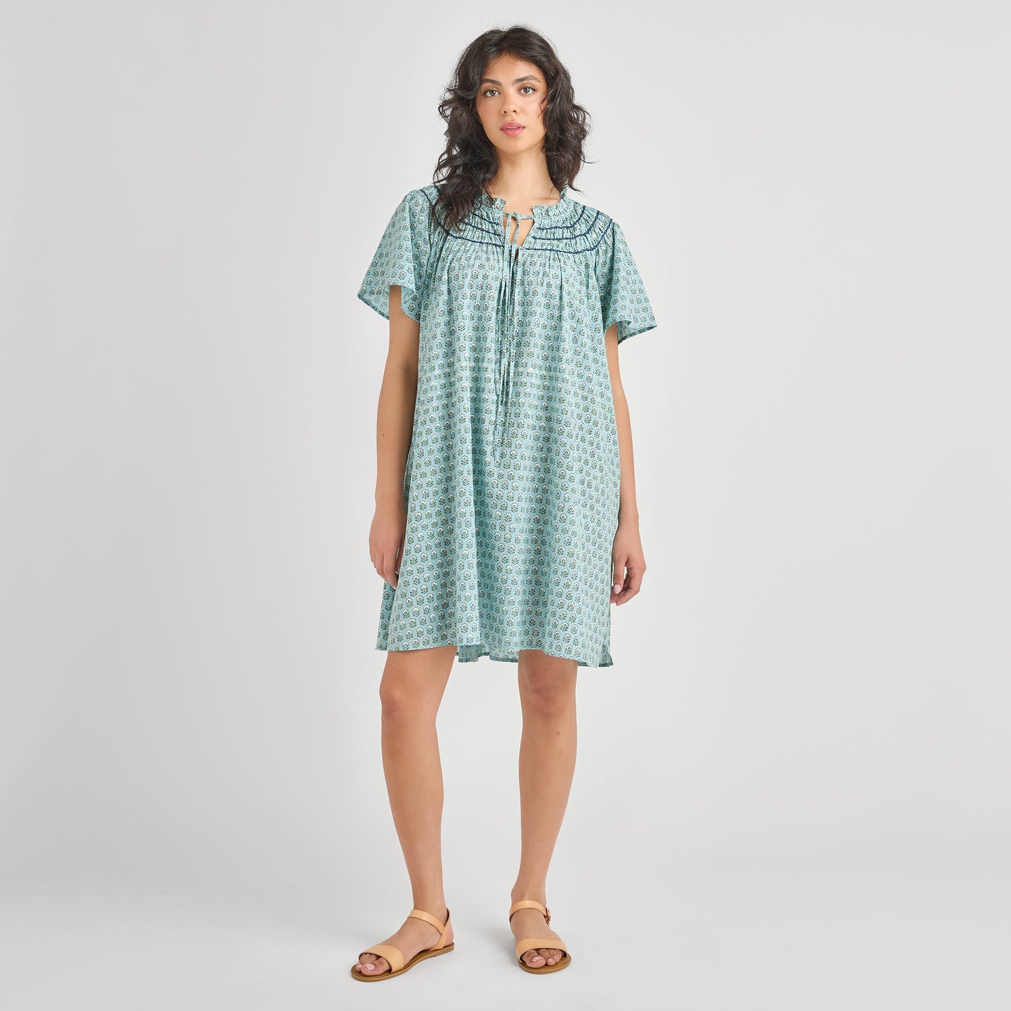 Womens Brynn Dress - Blue Prairie Block Print