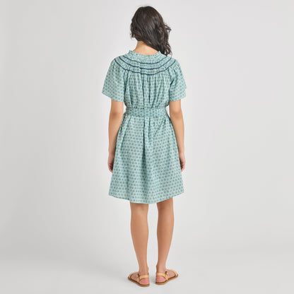 Womens Brynn Dress - Blue Prairie Block Print