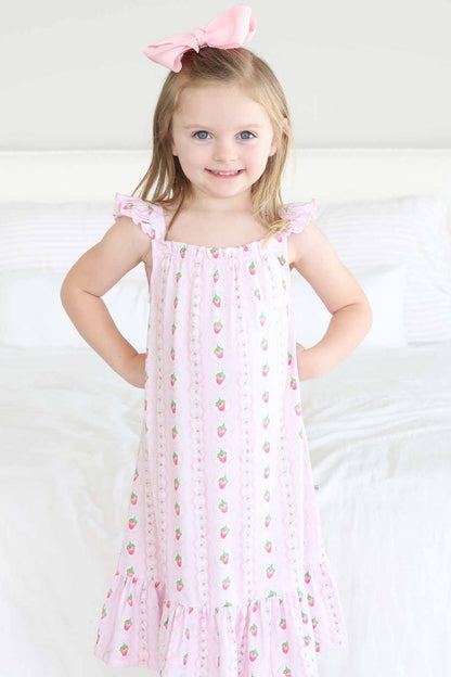 Girls' Full Length Ruffle Nightgown | Berry Sweet