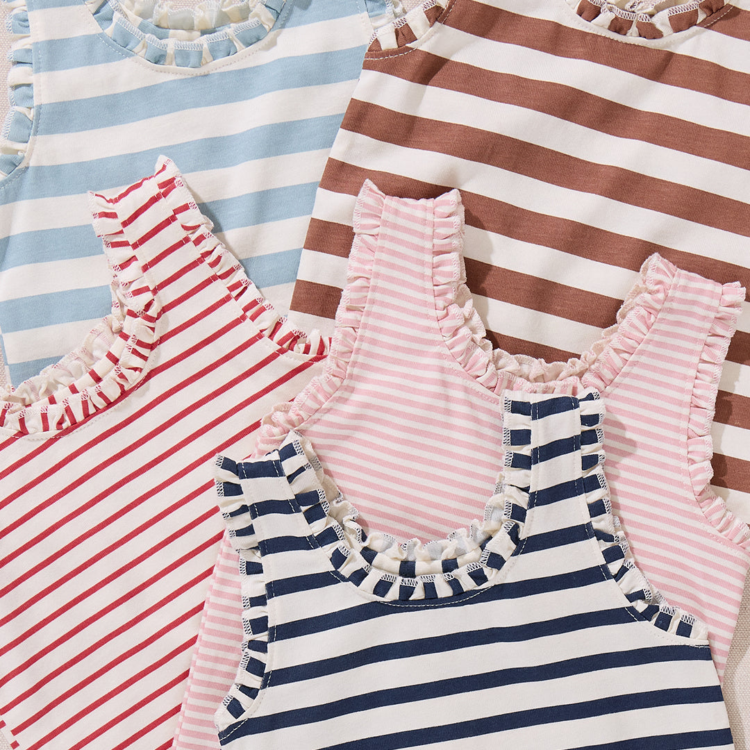 Joy Ruffle Tank - Cocoa Stripe