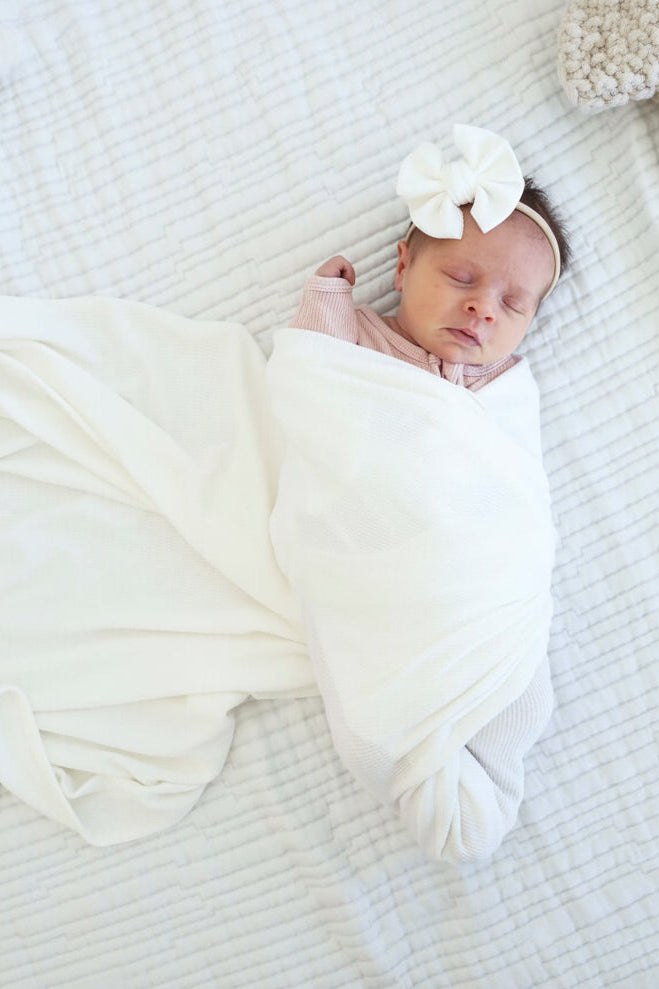 Cloud White Bamboo Waffle Oversized Swaddle Blanket