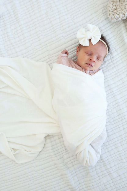 Cloud White Bamboo Waffle Oversized Swaddle Blanket