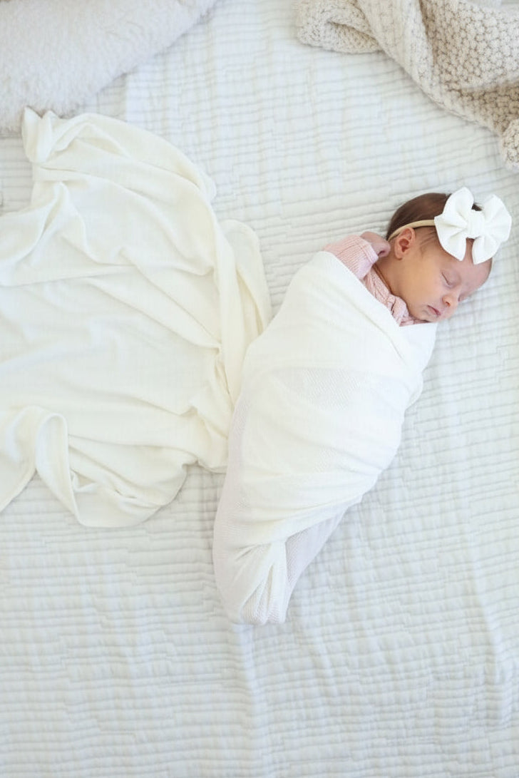 Cloud White Bamboo Waffle Oversized Swaddle Blanket
