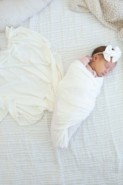 Cloud White Bamboo Waffle Oversized Swaddle Blanket