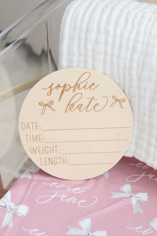 Personalized Birth Stats Wood Announcement | Bows