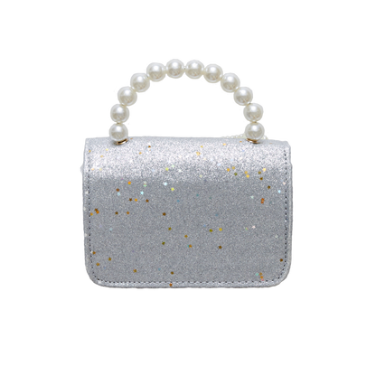 Glitter Pearl Bow Bag - Silver